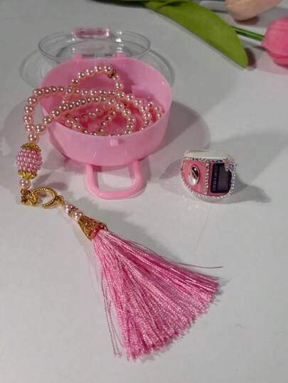 Nueva caja de regalo transparente con cuentas de oración musulmanas, incluye contador de anillo de dedo con rhinestone, tasbih electrónico, adecuado para festivales y regalos