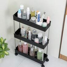 Multifunctional White Sliding Storage Rack Trolley, Hollow Drainage Multi-Layer Ultra-Thin Storage Cart, Slim Storage Cart, Roller Storage Cart, Narrow Storage Rack, Bathroom Storage Rack, Suitable For Kitchen, Bathroom, Laundry Room Mobile Storage Rack, Space-Saving Storage Rack, Multi-Layer Floor-Standing Storage Rack, Suitable For Kitchen, Laundry Room And Other Narrow Spaces Tower Storage Rack - Multicolor - View 5