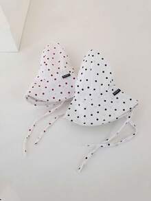 1pc Baby Kids Wide Brim Sun Protection Bucket Cap, Polka Dot Bucket Hat With Chin Strap For Summer Outdoor Beach Vacation & Travel - Polka Dot Fisherman's Hat - View 7