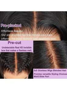 200% Ultra High Density Wear And Go Glueless Straight Wig - 13x4 HD Lace Front Human Blended Hair, Pre-Plucked & Pre-Cut Drawstring Wig , Beginner Friendly, No Glue & Ready To Wear - Natural & Black - View 4