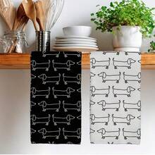 2条黑白涂鸦香肠狗图案厨房毛巾，可作洗碗布，乔迁礼物，朋友生日礼物，妈妈礼物 - 2件裝40*60cm - 查看 6