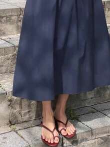 2025夏季新款简约低跟人字拖，真皮百搭露趾休闲拖鞋，女士款 - 酒紅色 - 查看 7