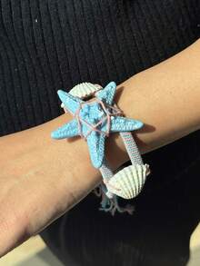 手工彩色绳编夸张树脂海星手链，波西米亚风多色珠子友谊绳手链，适合夏季海滩度假 - 彩色 - 查看 7