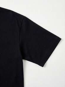 Camiseta negra con estampado de lema positivo con brillo, estilo casual de calle y diseño inspirador - Negro - Ver 6