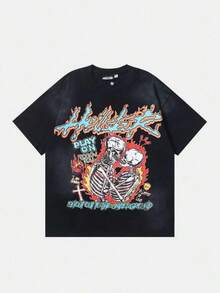 Hellstars Skeleton Couple Rock 'n' Roll Y2K Graphic T-Shirt,180g 100% Cotton,Round Neck Short Sleeve,Black Streetwear Essential For Summer Going Out,Unisex Style Boys Clothes,Kids Clothes Boys,Girls Clothes,Clothes For Teen Girls,Summer Shirts,Summer Outfits For Girls,Mens Clothes,Graphic Tees Men,Tops For Women,Vacation Outfits Women,Summer Outfits,Summer Tops,Cute Tops,Spring Tops,Spring Outfits For Women,Summer Shirts,Ropa De Verano Mujer,Summer Tops For Women - Black - View 1