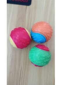 Pelota de goma natural con diseño geométrico que emite sonidos, de 2,5 pulgadas, apta para perros de todas las razas, juguete interactivo sin baterías compatible con lanzador, adecuada para perros pequeños a grandes, estilo aleatorio - Multicolor - Ver 11