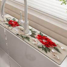 1pc, 2D Flower Sink Faucet Suction Pad, Drainage Pad, Kitchen, Bathroom Sink, Countertop, Drainage Pad, Diatomite Washbasin, And Cuttable Quick-Drying Pad. - Multicolor - View 4