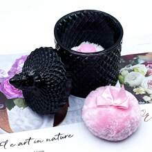 Luxury 4 Inch Glass Powder Container With 2 Soft Puffs For Loose Powder - 1 Handle 1 Bow Pink Puffs With Pointed Cylinder-black-large - View 7