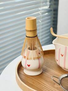 1件/2件/4件/5件套新款蝴蝶结爱心条纹抹茶套装，创意蝴蝶结手柄，经典条纹系列，高品质抹茶工具套装，包含抹茶碗、打蛋器、竹勺、筛子，适合抹茶爱好者和初学者，母亲节、长辈、情人节的绝佳礼物 - 彩色 - 查看 3