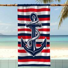 1pc Anchor Striped Beach Towel, Super Soft Fiber Extra Large Beach Blanket, Super Absorbent Bath Towel, Suitable For Travel, Swimming Pool, Diving, Surfing, Yoga, Camping, Available In Multiple Sizes, Beach Accessories For Beach, Pool, Travel, Camping, Yoga - A - View 5