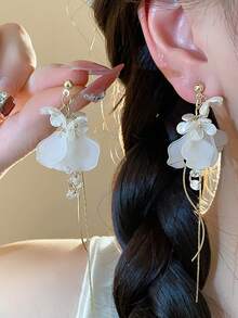 1对白色亚克力花瓣链水晶耳环，欧美风格个性时尚长流苏耳环，适合女性和女孩，旅行、婚礼、派对、生日、圣诞节礼物（2026款） - 金色 - 查看 3