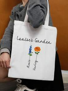 Túi tote vải canvas in hoa theo tên và tháng sinh, kiểu dáng vườn hoa, thích hợp mang theo hàng ngày khi đi mua sắm, đi làm, du lịch và đựng đồ dùng thiết yếu, quà tặng túi tote hoa cá nhân hóa cho Ngày của Mẹ, sinh nhật hoặc kỷ niệm, túi đeo vai tái sử dụng thời trang, túi tote in hoa theo tên tùy chỉnh, túi đựng đồ bằng vải canvas có thể tùy chỉnh. - Nhiều màu - Xem 7