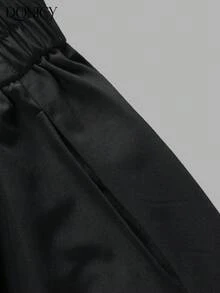 DONICY 女士纯黑色高腰长裙，优雅弹力腰A字裙摆，适合春夏日常穿着及度假 - 黑色 - 查看 4