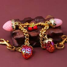 1 pieza Cadena de bolso cruzado delicado de moda para mujer, decoración de metal con corazón de cereza y galleta de orquídea, correa de bolso versátil - Multicolor - Ver 8