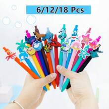 1/6/12/18 Pcs Summer Beach Marine Animal Series Theme Ballpoint Pen Student, Underwater Animal World, Black Ink, Student Writing Gift Set - Summer Marine Animals - View 1