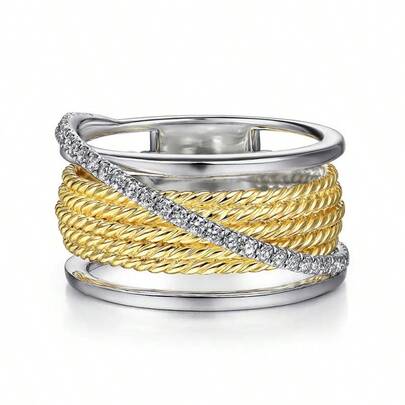 Niche Dual-Tone Copper Jewelry Ring, Low Allergy, Fashionable Stacking Style Handcraft, Suitable For Young Women