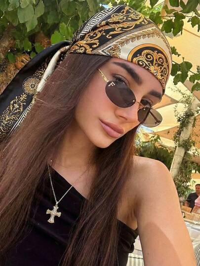 1pc 90cm Bohemian Square Scarf For Women, Vintage Head Scarf, Bandana, Sun Protection, Decorative Shawl, Can Be Used As Hair Accessories, Bag Decorations, All-Season Versatile, Perfect For Summer Vacation, Travel, Beach, Daily Wear.