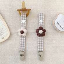 1个布艺格纹花卉塑料奶嘴夹，婴儿奶嘴带固定器 - 布藝小花朵奶嘴鏈 - 查看 5