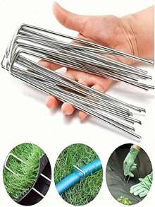 50/30/10pcs U-Shaped Garden Nails, Heavy Duty Fence Posts, Lawn Pegs, Galvanized Landscape Spikes For Securing Lawn Barriers - Multicolor - View 3