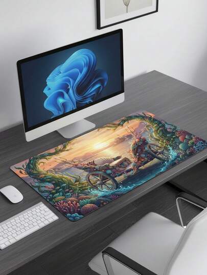 Extra Large Gaming Desk Mat And Mouse Pad - Underwater Fantasy Carriage Design, Ocean Coral Sunset Scene, Non-Slip Rubber Base, Smooth Operating Surface, Also Suitable As Keyboard Pad, Desk Mat Or Book Stand, Ideal For Gamers, Office And Dorm Use, Computer, Office And Gaming Environment, Gift For Gamers, Compatible With Mouse And Trackball
