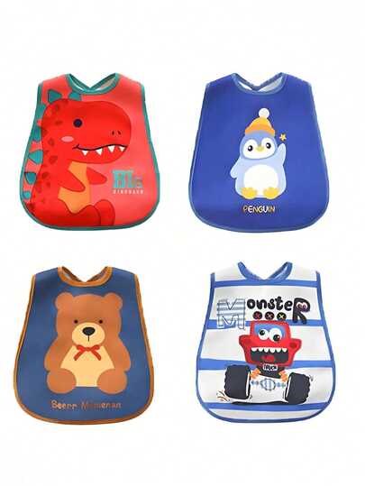 4pcs Baby Bibs, Waterproof & Easy To Clean Cartoon Feeding Bibs, Newborn Feeding Essentials With Multiple Patterns