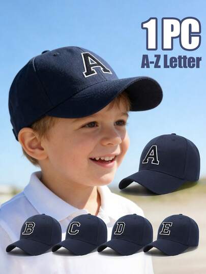 1顶A-Z字母刺绣可调节透气遮阳帽，儿童户外装备
