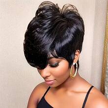 短款波浪卷发精灵短发造型合成假发，带刘海，全手工编织，无蕾丝，外观逼真。 - S1 - 查看 6