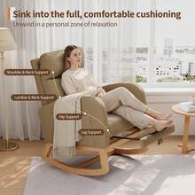 Silla basculante con reposapiés, Corduroy / PU cuero silla planadora con bolsillos laterales, silla de guardería con almohada, Silla basculante acento para sala de estar dormitorio sala de enfermería - Pana marrón claro - Ver 3