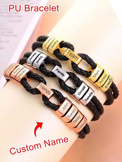 1pc Unique Leather Bracelet For Women Men Custom 1-10 Names Engraved Bracelets Customized Women Men Braided Leather Bracelets Gift For Mother Father Husband Wife Boyfriends Girlfriends Grandpa Grandma Birthdays Holidays Christmas