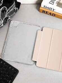 1pc Transparent Acrylic Tri-Fold Tablet Case, Suitable For IPad 10th Gen/11th/10.2/10.5/Air4/Air5/10.9/Pro 11/Air 11-In.(M2)-2024/Pro 11-In.(M4)-2024/ Air 11-Inch (M3) 2025/12.9/ Air 13-In.(M2)-2024/ Pro 13-In.(M4), Built-In Pencil Slot, High Transparency Acrylic Backcover Anti-Bend Anti-Scratch Anti-Drop, Tri-Fold Adjustable Stand, Magnetic/Auto Sleep & Wake, Minimalist/Casual/Classic Tablet Folio Case, Pen Not Included, Some Models With Lens Frame - Pink - View 5