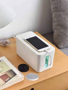 Multi-Functional Nordic Style Plastic Cable Management Box, Desktop Organizer Box For Cable Management And Storage, Large Capacity Hidden Clutter, Dust-Proof And Heat-Resistant Design, Suitable For Office Desk, TV, Computer, USB Hub And Power Outlet, Space-Saving Home Organization Solution. ABS Power Cord Storage Box, Dust-Proof Charger Outlet Organizer, Cable Management Box, Cable Organizer - Multicolor - View 4
