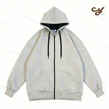 Kangaroo Zip Hoodie Sweatshirt, Comfortable Oversized Unisex Sweatshirt With Pocket And Adjustable Hood - Màu Xám nhạt - Xem 3