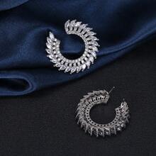 1 Pair Luxurious Zirconia Semi-Circle Earrings, Fashion Jewelry Earrings Suitable For Women's Party, Gala, Ball, And Daily Wear - Silver - View 3