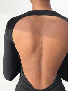 1pc Elegant Gold Beaded Y-Shaped Necklace, Suitable For Evening Gala, Date, Party And Outfit Matching - Gold - View 2