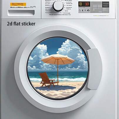 1pc Refreshing Seaside Underwater World Laundry Room Decal, Filled With Relaxation And Comfort. Made Of PVC Material, Moderate Adhesiveness And No Residue, Suitable For Laundry Room Decoration