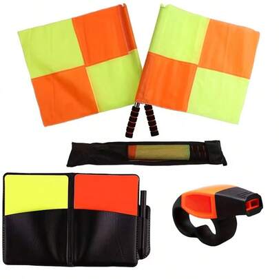 1 Bộ Trang Thiết Bị Trọng Tài Bóng Đá Chuyên Nghiệp, Thẻ Đỏ/Vàng, Còi, Cờ Biên, Dụng Cụ Tập Luyện & Thi Đấu Bóng Đá