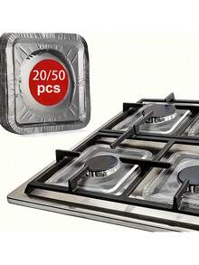 20/50个装，燃气灶炉头盖，一次性铝制炉头衬垫，8.5英寸方形耐热燃气灶保护罩，加厚燃气灶台面盖，厨房工具，厨房用品，家用厨房用品 - 銀色 - 查看 1