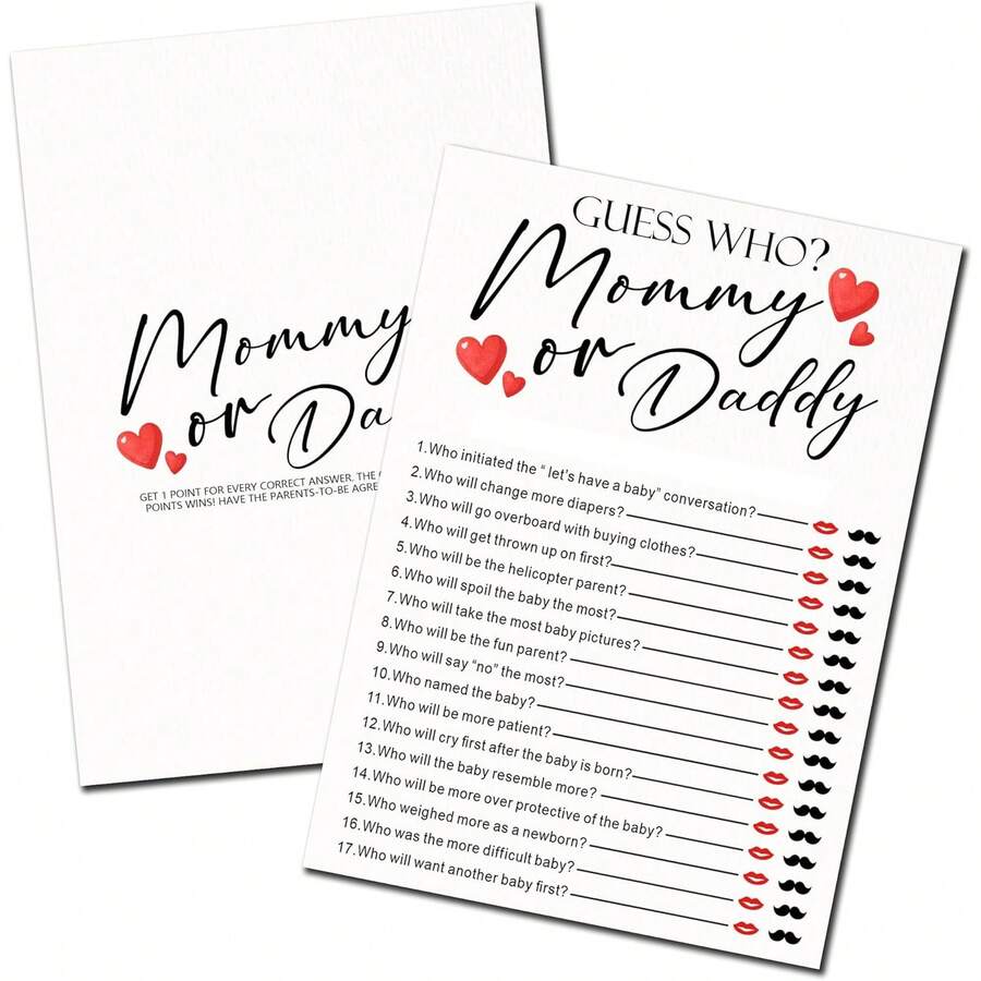 Trò chơi tiệc mừng em bé sắp chào đời, Thẻ trò chơi "Ai là mẹ hay bố?" - Đồ dùng vui nhộn cho bữa tiệc mừng em bé - Phù hợp cho cả bé gái và bé trai. - Xem 1