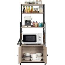 4-Tier Kitchen Bakers Rack With Storage Cabinet And Hutch, Microwave Oven Stand Coffee Bar Pantry Cabinet With 8 S Hooks, Freestanding Kitchen Shelves Spice Rack, Gray - Default - View 7