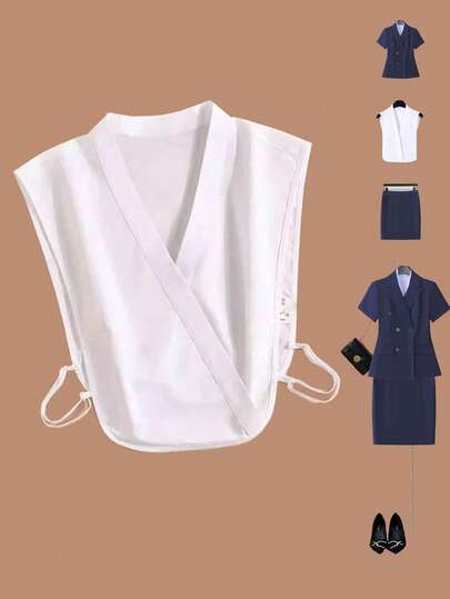 1pc Autumn/Winter Shirt Collar V-Neck Cardigan Blazer Faux White Edge Decorative Collar, Korean Style