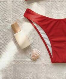 波西米亚风可调节肩带V领性感休闲优雅比基尼套装，适合海滩、度假、约会、派对等场合。 - 紅色 - 查看 5