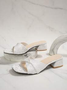 Giày sandal cao gót quai ngang mũi vuông, gót chunky, thời trang ngoài trời, tối giản, đa năng. - trắng - Xem 7
