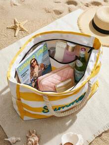 Túi tote đi biển có khóa kéo tùy chỉnh, túi đeo vai chống cát, chống nước, dung tích lớn, quà tặng cho phù dâu, túi du lịch ngoài trời. - Nhiều màu - Xem 4