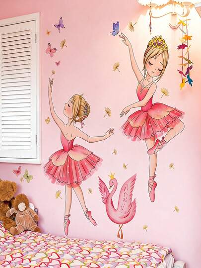 Charmiga väggdekaler med balett, svan och fjäril - självhäftande, vintagestil för vardagsrum och sovrumsinredning