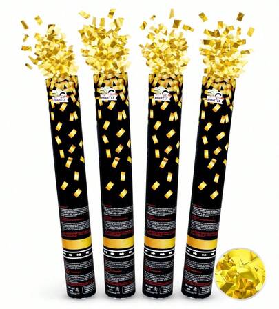 4 Pieces Gold Rectangular Confetti Cannon 30cm - Portable Wedding Confetti Launcher - Easy To Handle, Ideal For Weddings Or Birthdays