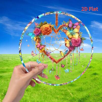 (Bảng 2D) 1 cái - Thiết kế Giấc mơ bướm quyến rũ/Trang trí tường acrylic tròn 8"X8", Hoàn hảo cho trang trí nhà cửa và sân vườn, Món quà lý tưởng cho bạn bè và gia đình, Phù hợp cho trang trí theo mùa | Họa tiết sống động, Thiết kế độc đáo