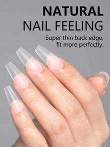 240pcs Ultra-Thin Matte Full Coverage Ballet Nail Stickers, Trapezoidal Full Adhesive Short Coffin Nail Extensions DIY Nail Tips, Press-On Nail French Manicure Stickers Press On Nails - Clear - View 5