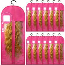6-Pack Extra Long Wig Storage Bags With Hanger For Travel & Closet - 05 Pink 12PCS - View 1