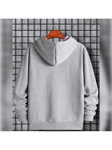 "JESUS" Print Sweatshirt, Men's Sweatshirts, Graphic Sweatshirt With Kangaroo Pocket, Comfortable And Modern Hooded Pullover, Men's Autumn/Winter Clothing - 灰色 - 查看 2