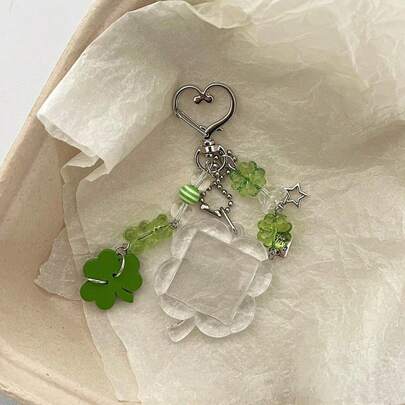 1pc Creative Clover Mini Photo Frame Keychain Bag Pendant That Can Hold Cards Mobile Phone And Bag Decoration Suitable For Daily Wear For Both Men And Women